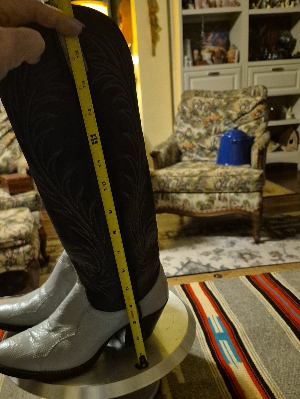 Dan Post Womens Antelope Sz 7 Boots Navy&Dove gray. 17" Tall Made In El Paso - Picture 10 of 16
